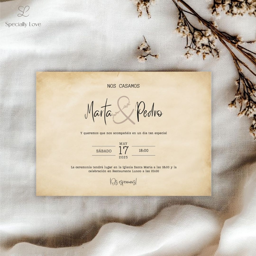 Invitación de boda imprimible vintage horizon